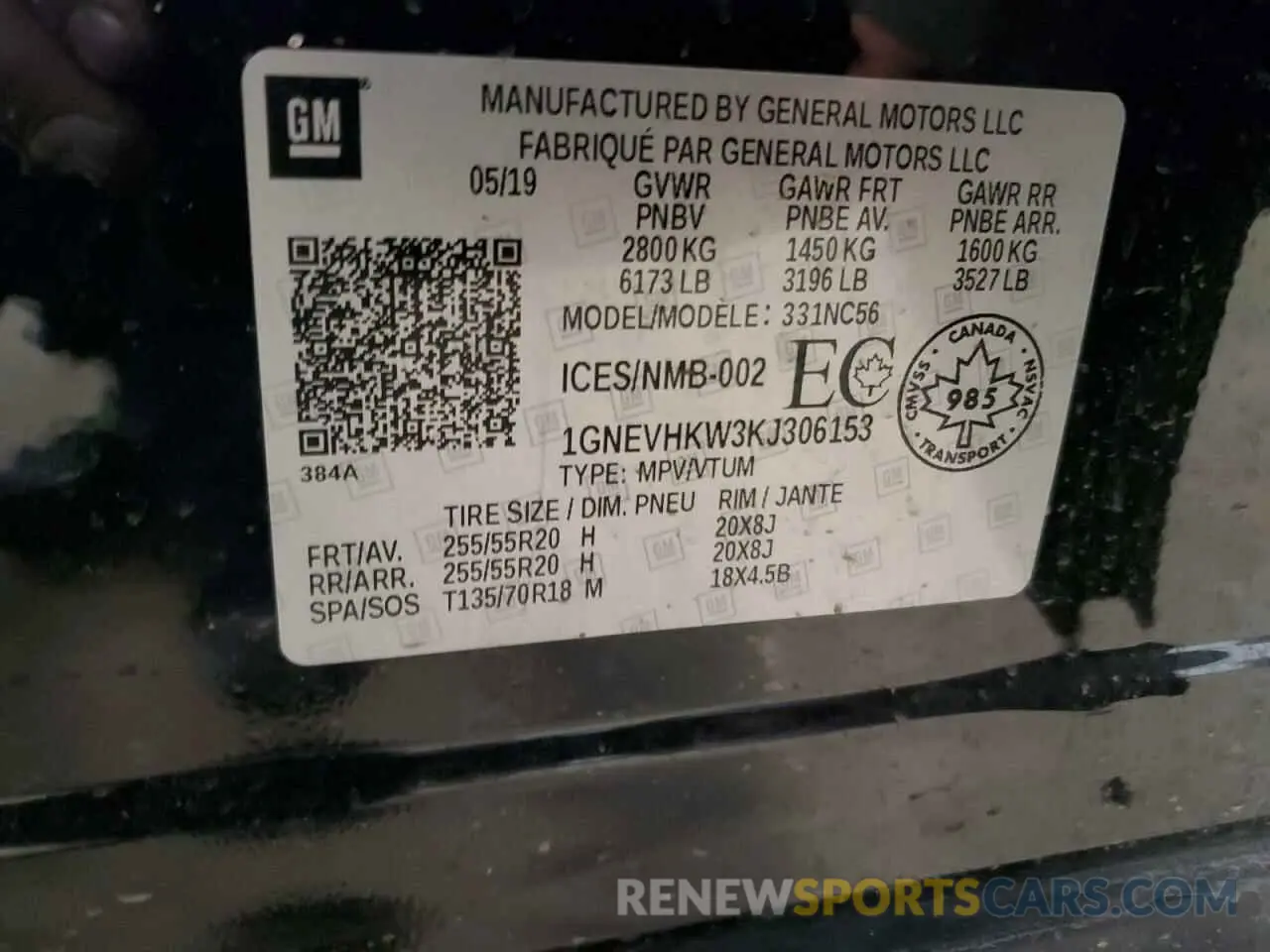 14 Photograph of a damaged car 1GNEVHKW3KJ306153 CHEVROLET TRAVERSE 2019