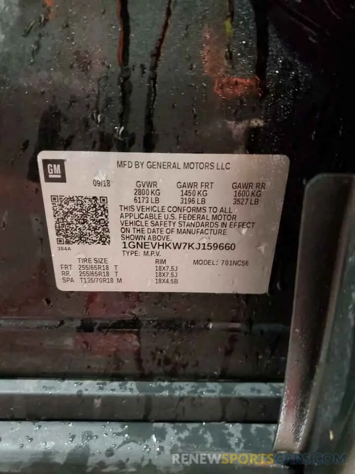 14 Photograph of a damaged car 1GNEVHKW7KJ159660 CHEVROLET TRAVERSE 2019