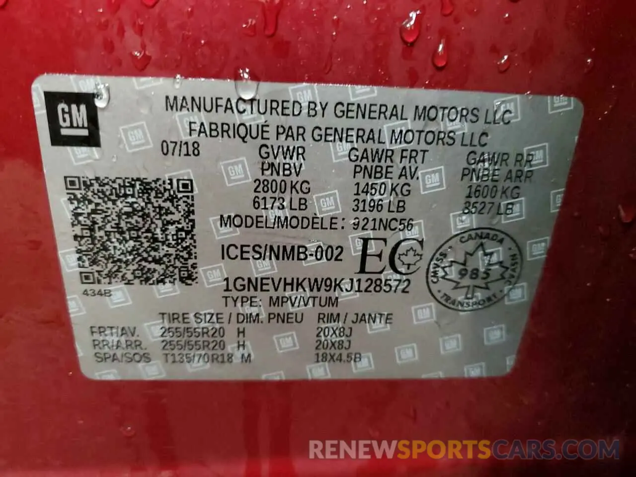 14 Photograph of a damaged car 1GNEVHKW9KJ128572 CHEVROLET TRAVERSE 2019
