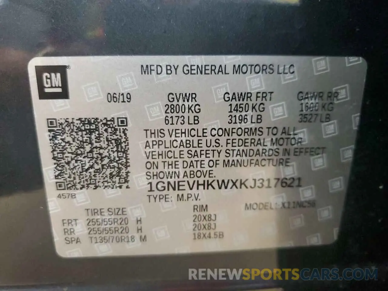 13 Photograph of a damaged car 1GNEVHKWXKJ317621 CHEVROLET TRAVERSE 2019