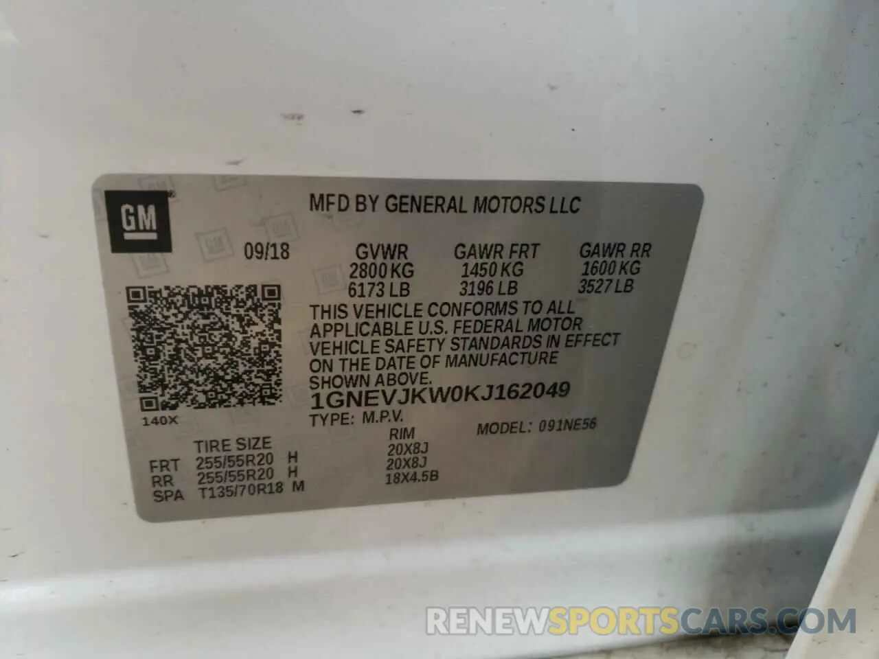 14 Photograph of a damaged car 1GNEVJKW0KJ162049 CHEVROLET TRAVERSE 2019