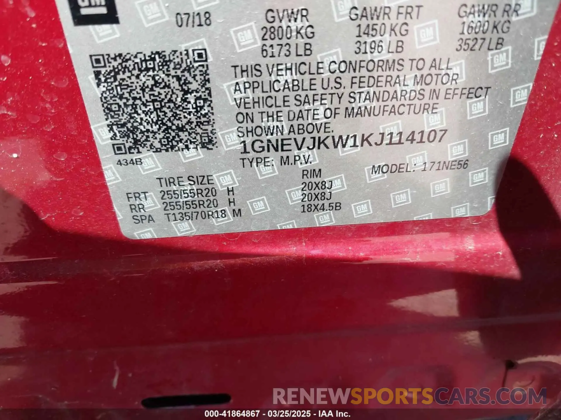 9 Photograph of a damaged car 1GNEVJKW1KJ114107 CHEVROLET TRAVERSE 2019