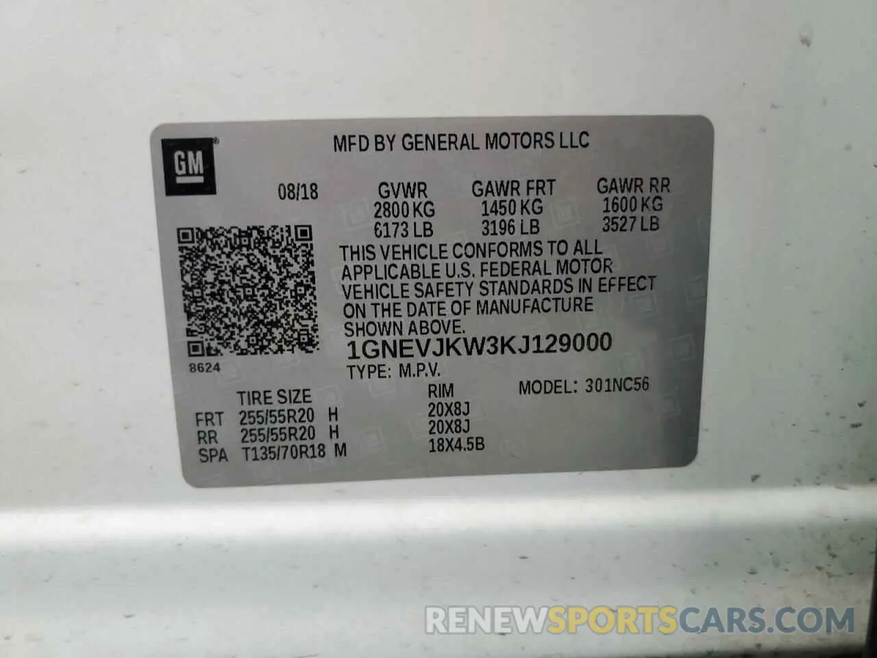 14 Photograph of a damaged car 1GNEVJKW3KJ129000 CHEVROLET TRAVERSE 2019
