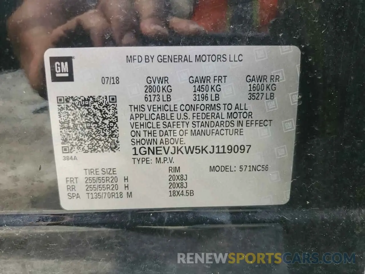 13 Photograph of a damaged car 1GNEVJKW5KJ119097 CHEVROLET TRAVERSE 2019