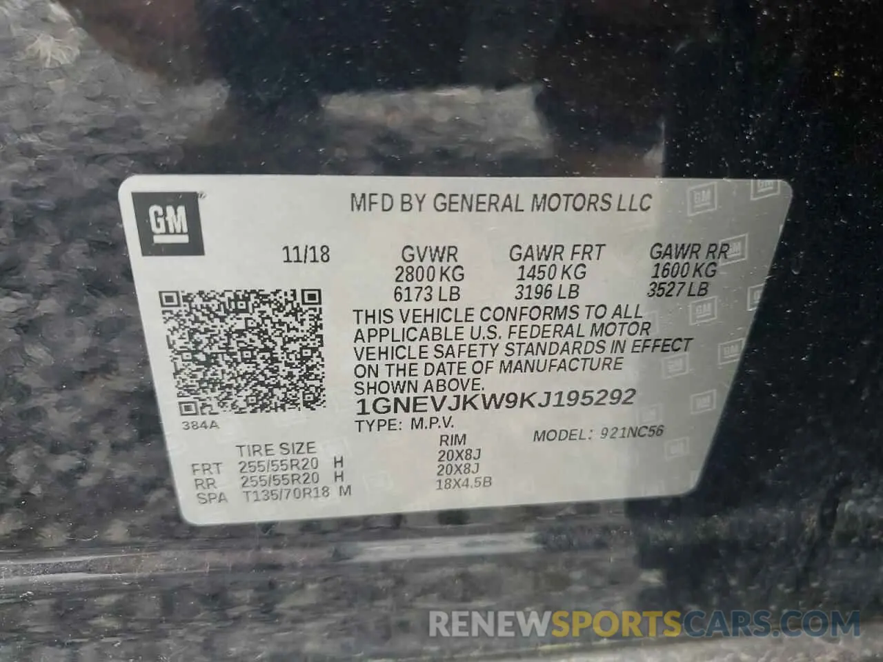 13 Photograph of a damaged car 1GNEVJKW9KJ195292 CHEVROLET TRAVERSE 2019