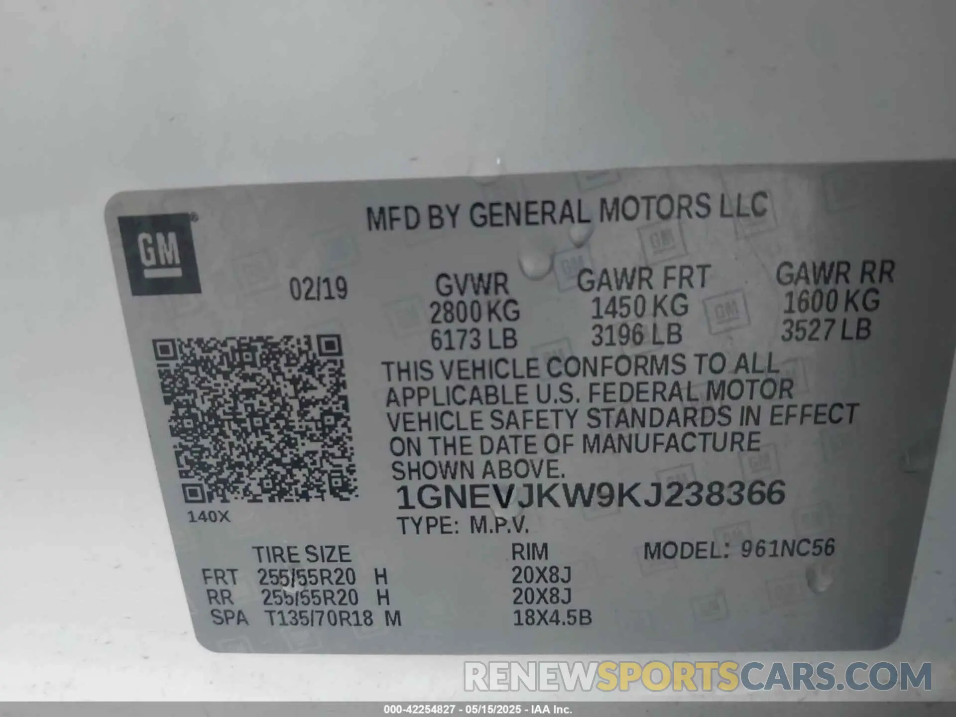 9 Photograph of a damaged car 1GNEVJKW9KJ238366 CHEVROLET TRAVERSE 2019