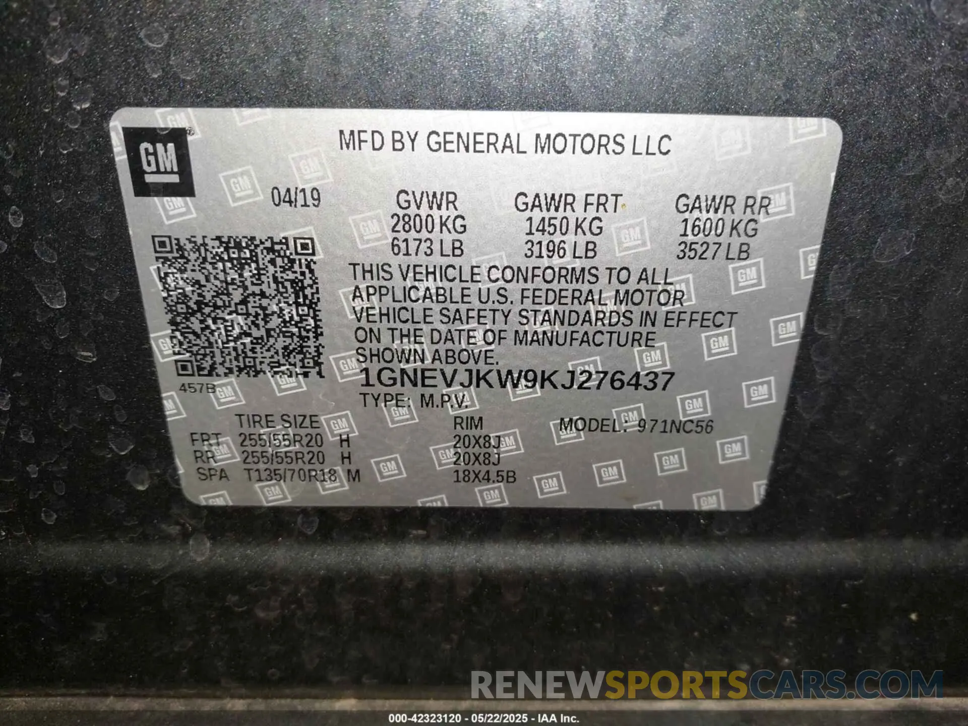 9 Photograph of a damaged car 1GNEVJKW9KJ276437 CHEVROLET TRAVERSE 2019