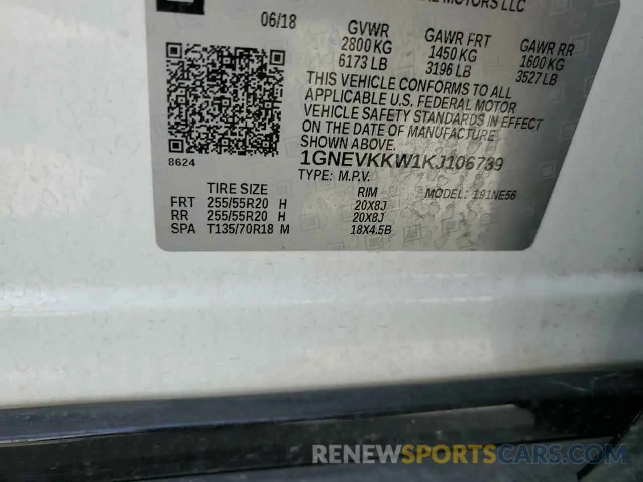 13 Photograph of a damaged car 1GNEVKKW1KJ106739 CHEVROLET TRAVERSE 2019