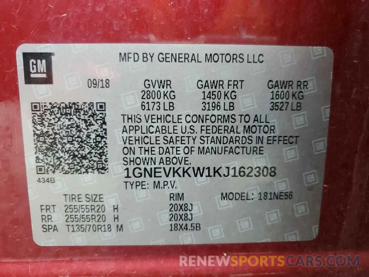 14 Photograph of a damaged car 1GNEVKKW1KJ162308 CHEVROLET TRAVERSE 2019