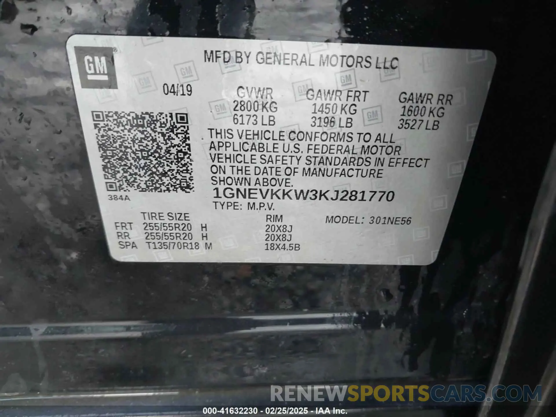 9 Photograph of a damaged car 1GNEVKKW3KJ281770 CHEVROLET TRAVERSE 2019