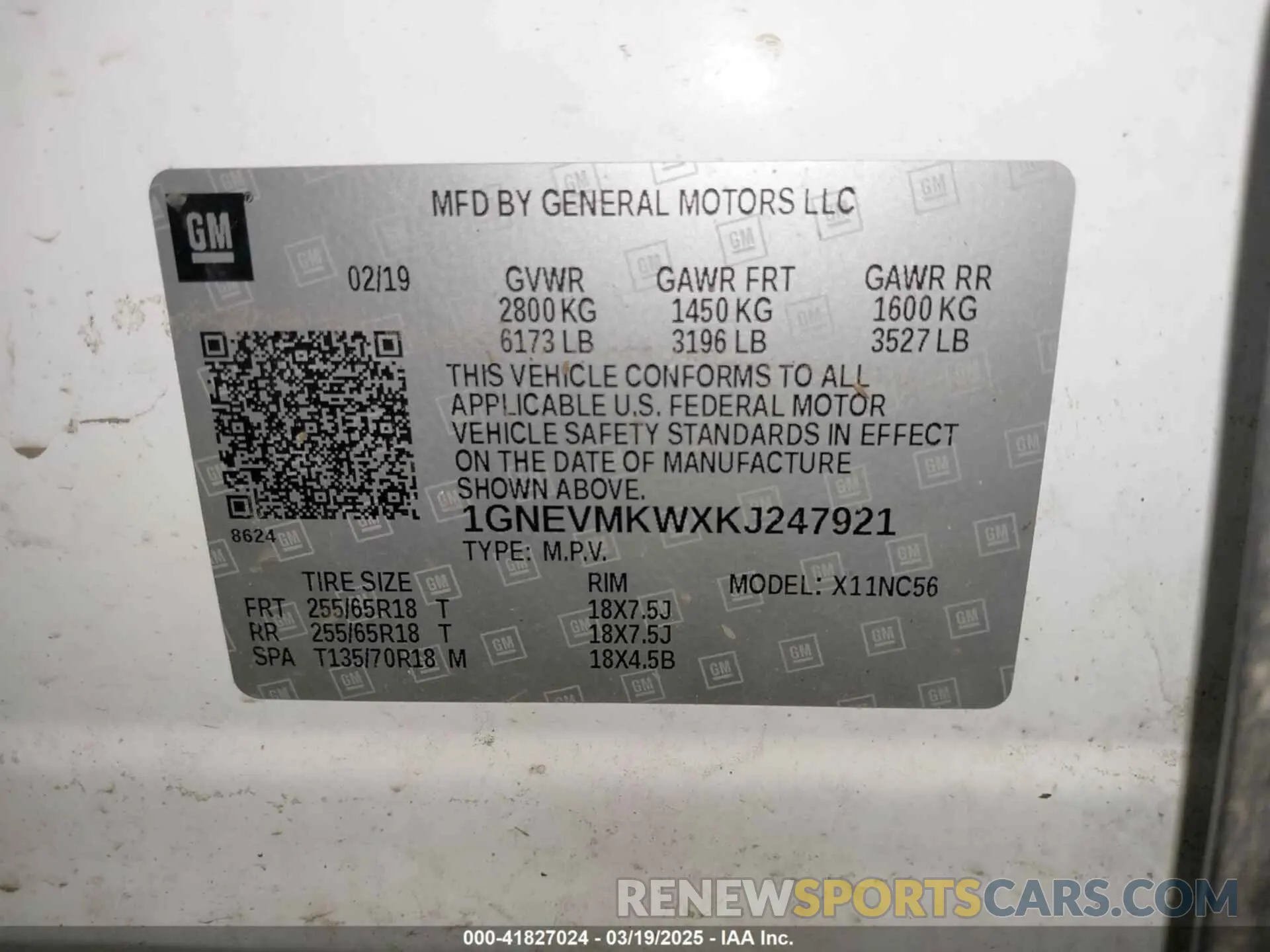 9 Photograph of a damaged car 1GNEVMKWXKJ247921 CHEVROLET TRAVERSE 2019