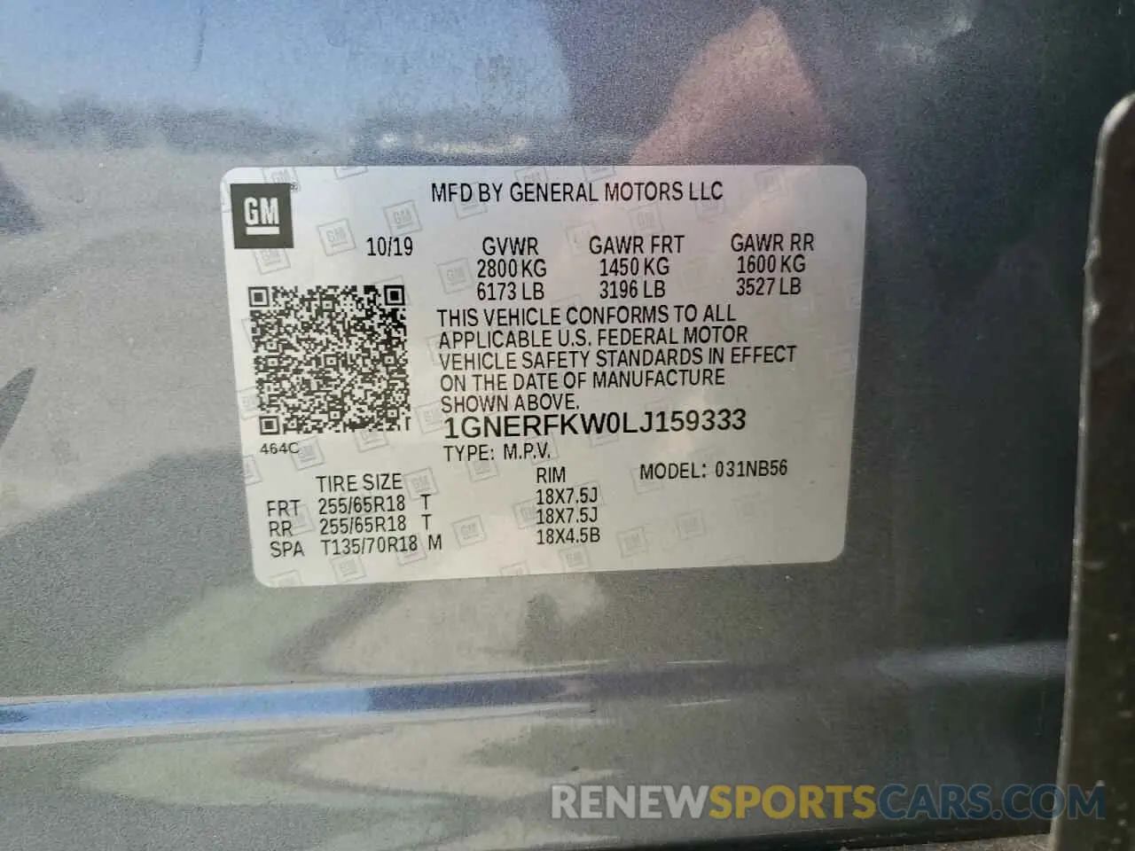 13 Photograph of a damaged car 1GNERFKW0LJ159333 CHEVROLET TRAVERSE 2020