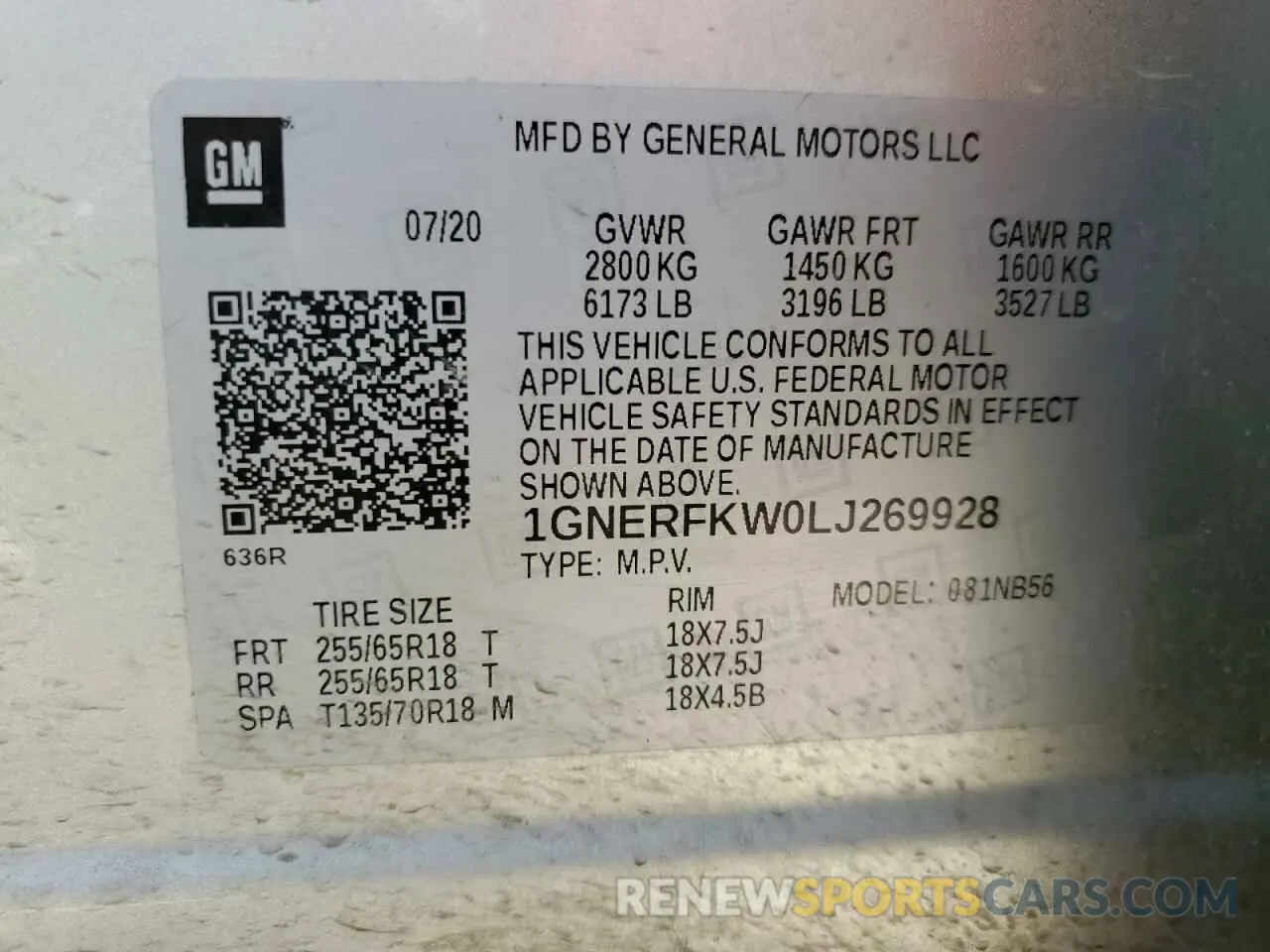 13 Photograph of a damaged car 1GNERFKW0LJ269928 CHEVROLET TRAVERSE 2020
