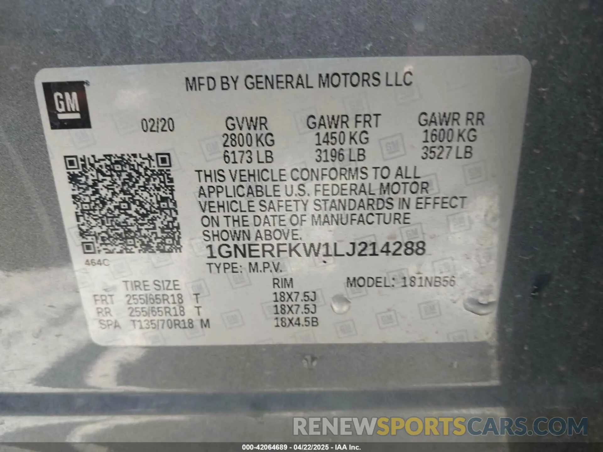 9 Photograph of a damaged car 1GNERFKW1LJ214288 CHEVROLET TRAVERSE 2020