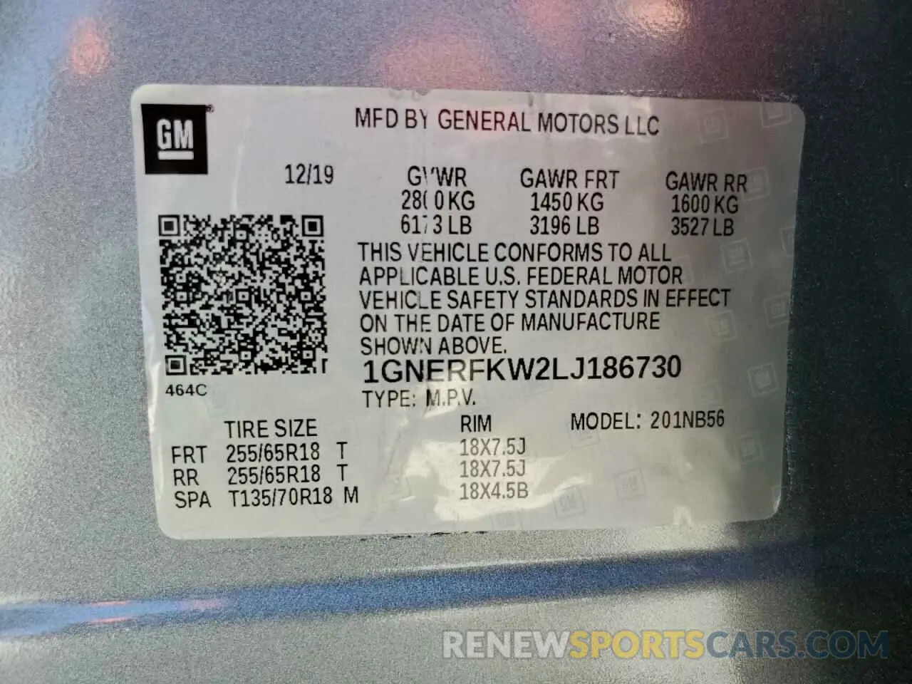 13 Photograph of a damaged car 1GNERFKW2LJ186730 CHEVROLET TRAVERSE 2020