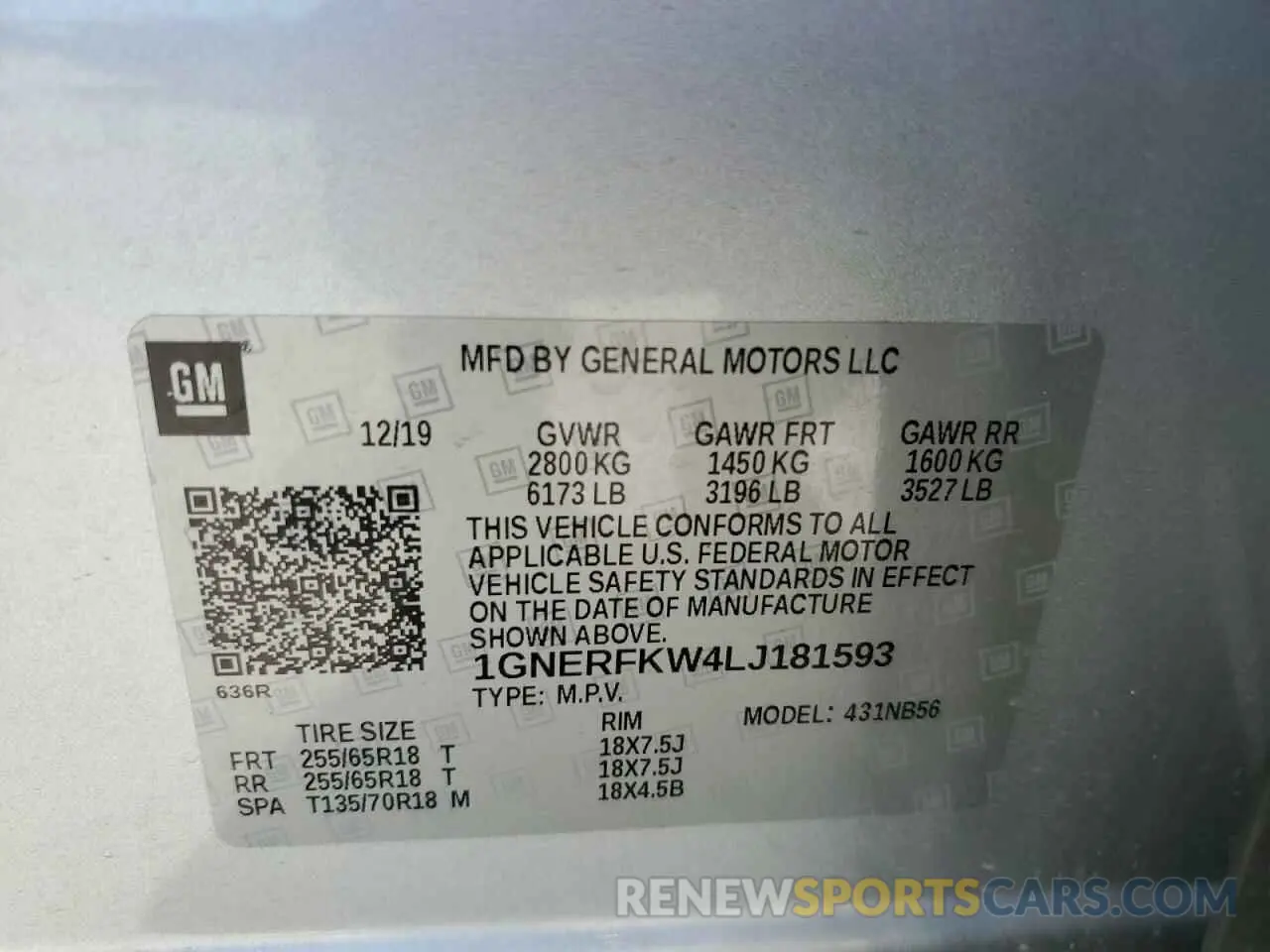 14 Photograph of a damaged car 1GNERFKW4LJ181593 CHEVROLET TRAVERSE 2020