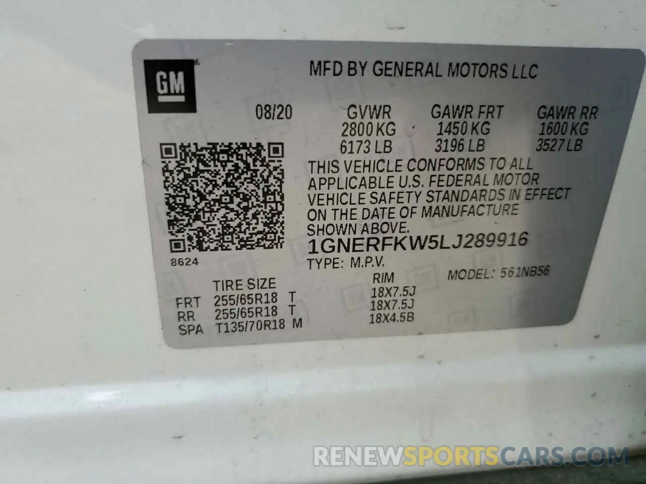 15 Photograph of a damaged car 1GNERFKW5LJ289916 CHEVROLET TRAVERSE 2020