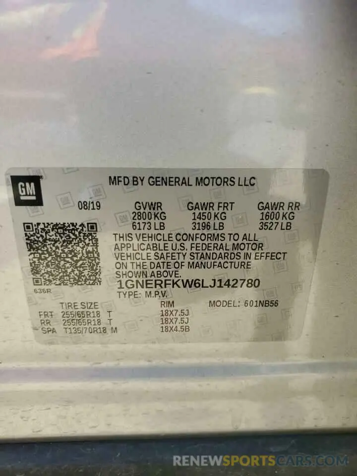 14 Photograph of a damaged car 1GNERFKW6LJ142780 CHEVROLET TRAVERSE 2020