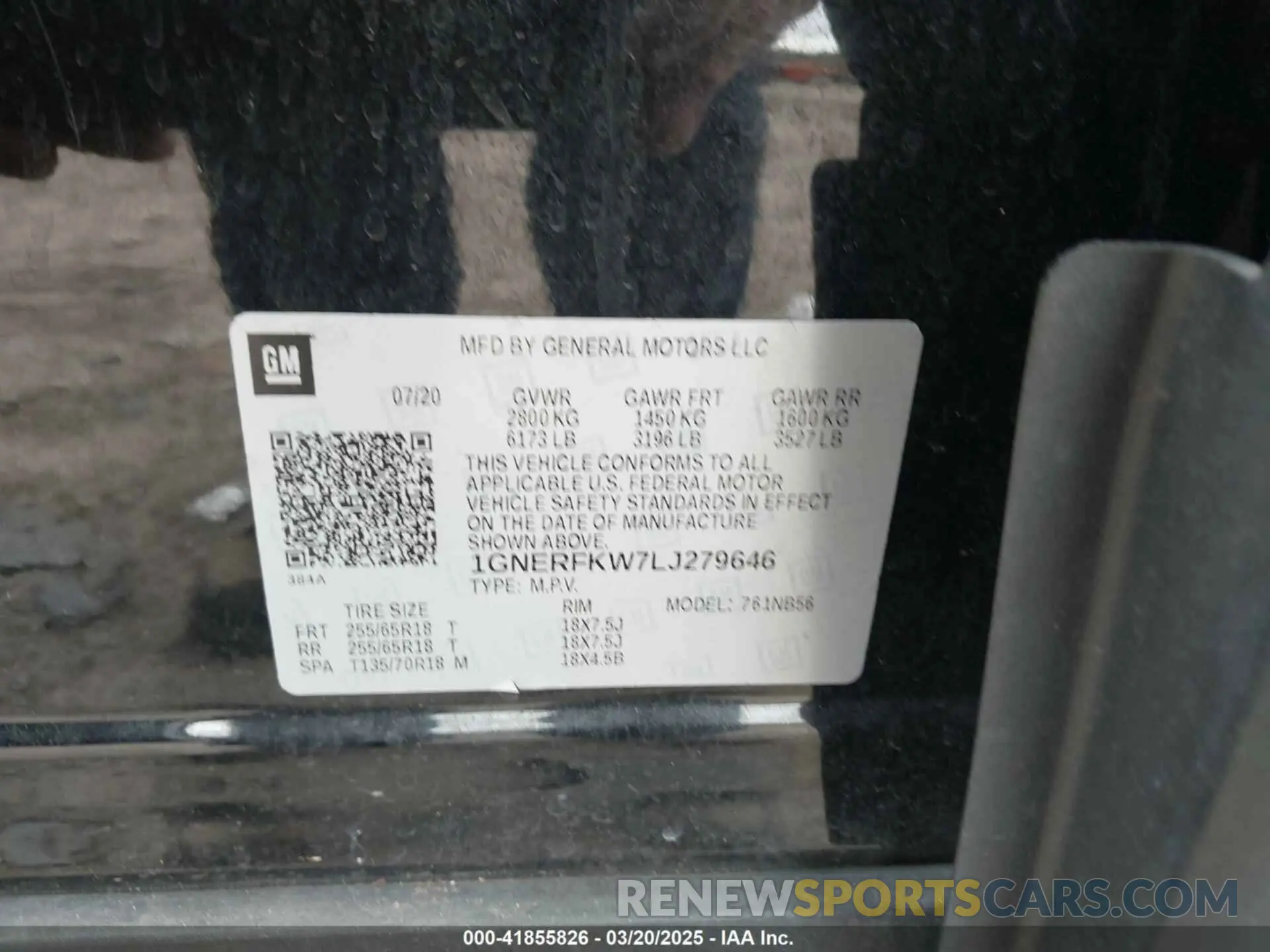 9 Photograph of a damaged car 1GNERFKW7LJ279646 CHEVROLET TRAVERSE 2020