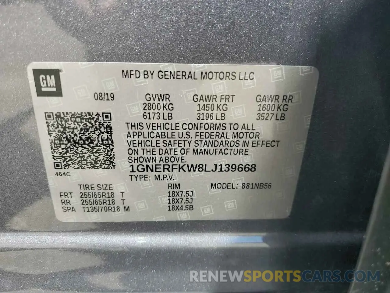 13 Photograph of a damaged car 1GNERFKW8LJ139668 CHEVROLET TRAVERSE 2020
