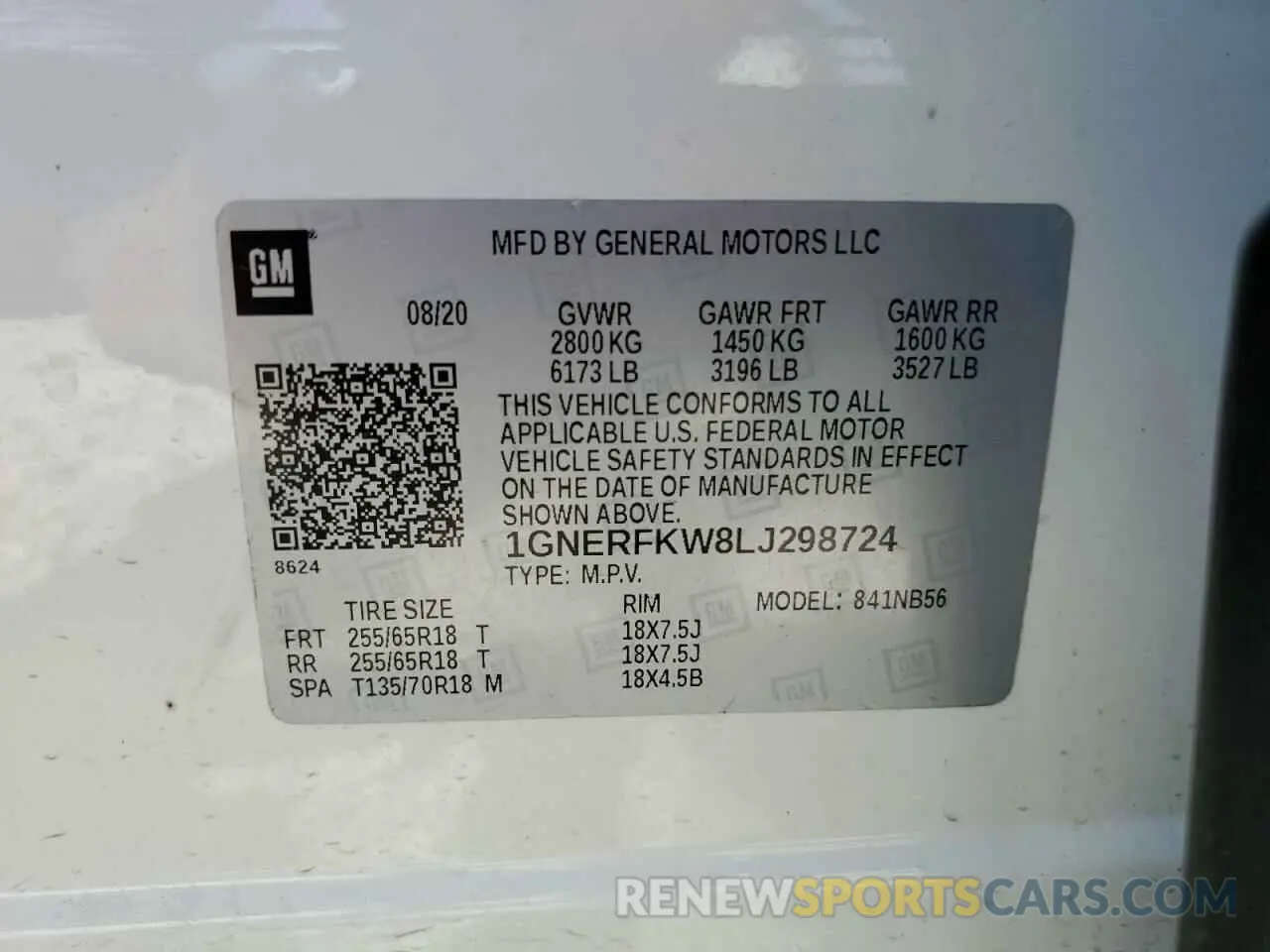 14 Photograph of a damaged car 1GNERFKW8LJ298724 CHEVROLET TRAVERSE 2020