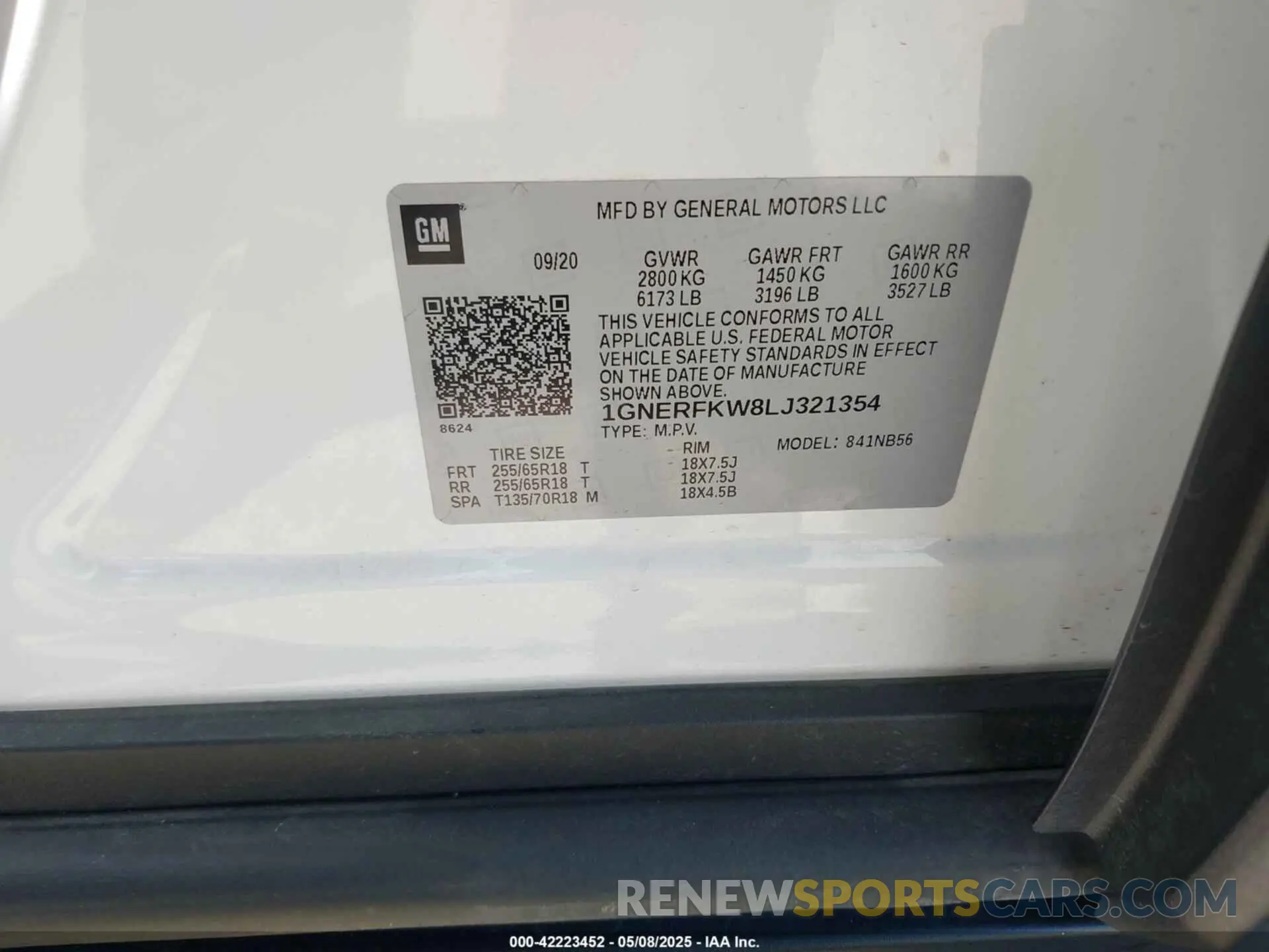 9 Photograph of a damaged car 1GNERFKW8LJ321354 CHEVROLET TRAVERSE 2020