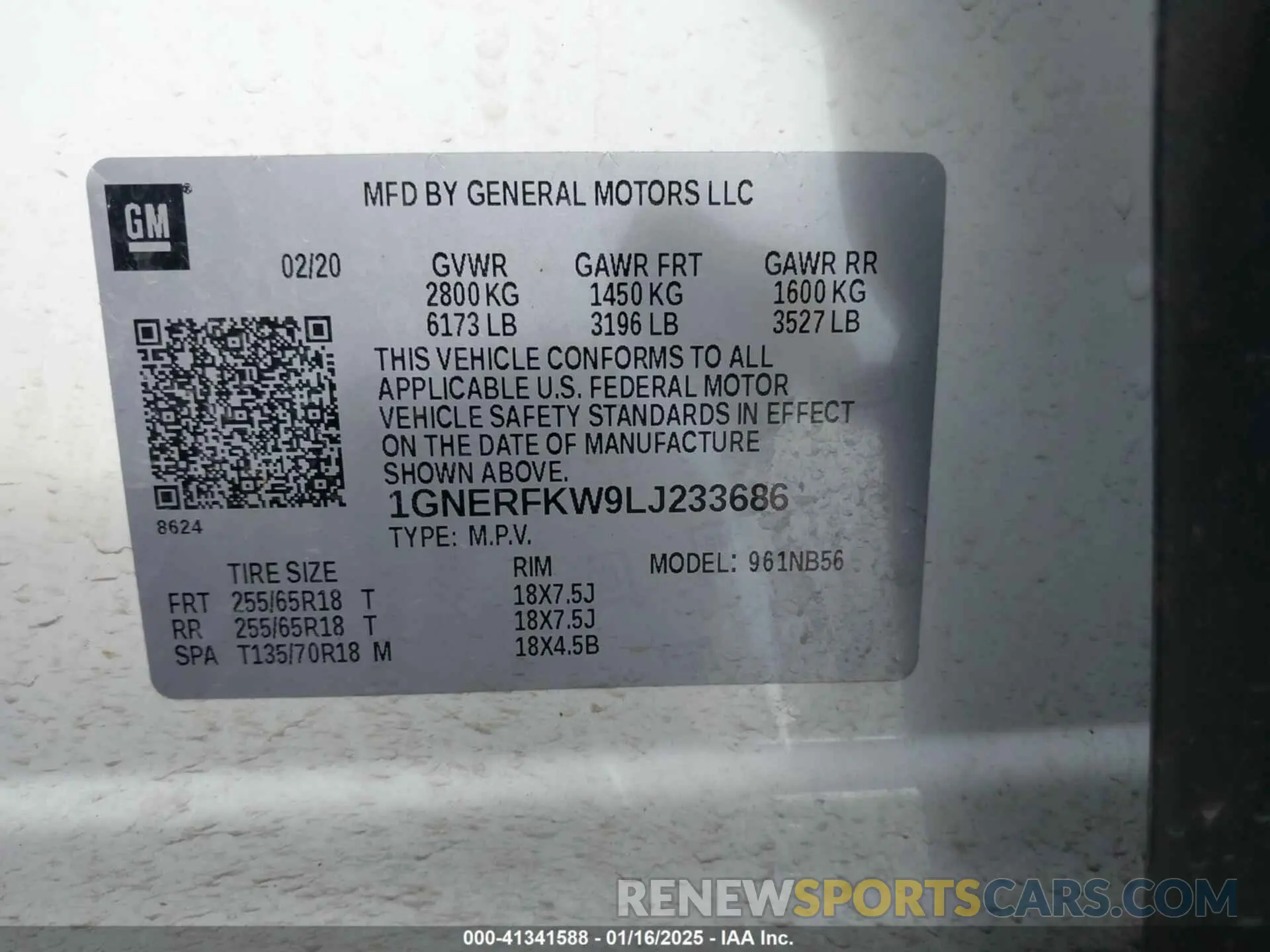 9 Photograph of a damaged car 1GNERFKW9LJ233686 CHEVROLET TRAVERSE 2020