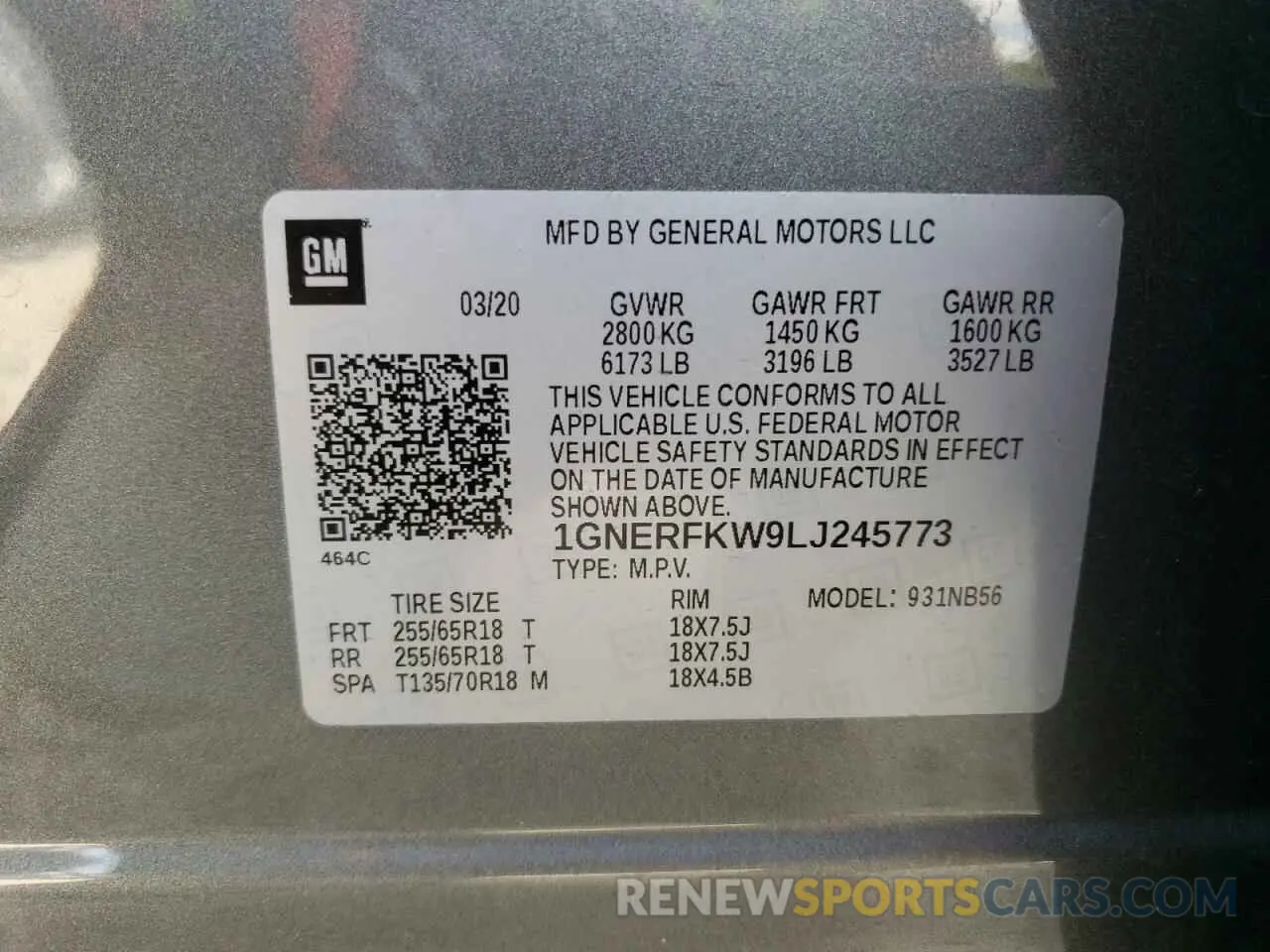 14 Photograph of a damaged car 1GNERFKW9LJ245773 CHEVROLET TRAVERSE 2020