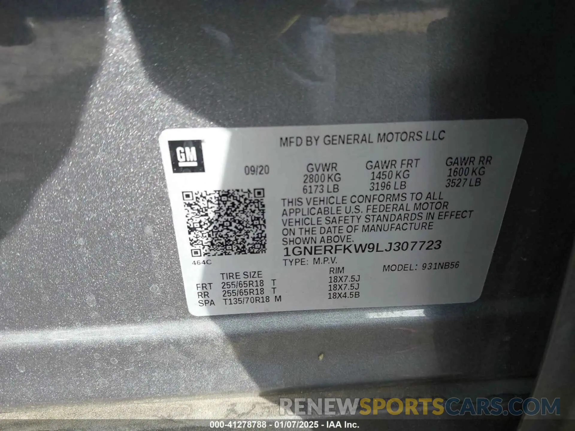 9 Photograph of a damaged car 1GNERFKW9LJ307723 CHEVROLET TRAVERSE 2020