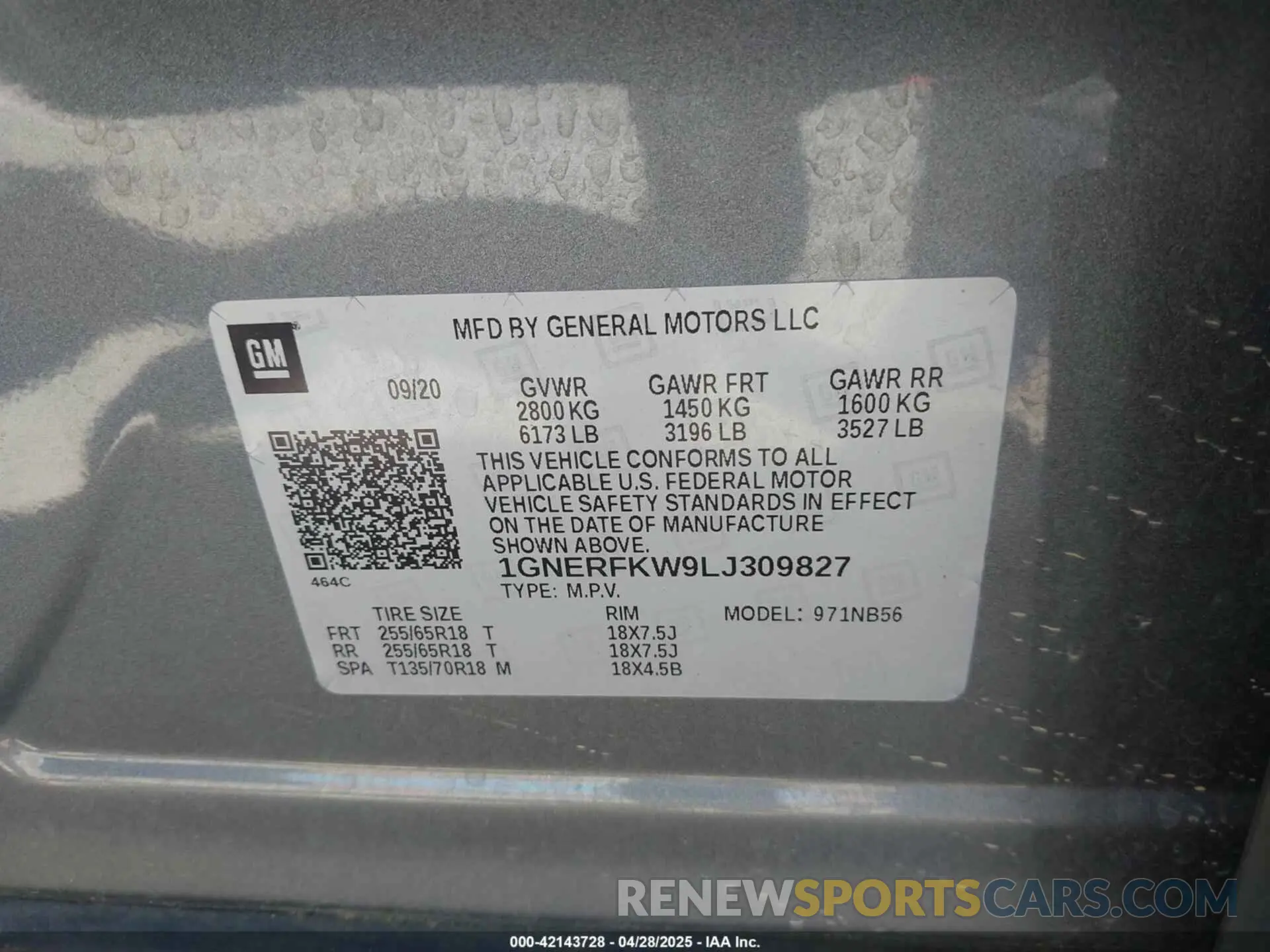 9 Photograph of a damaged car 1GNERFKW9LJ309827 CHEVROLET TRAVERSE 2020