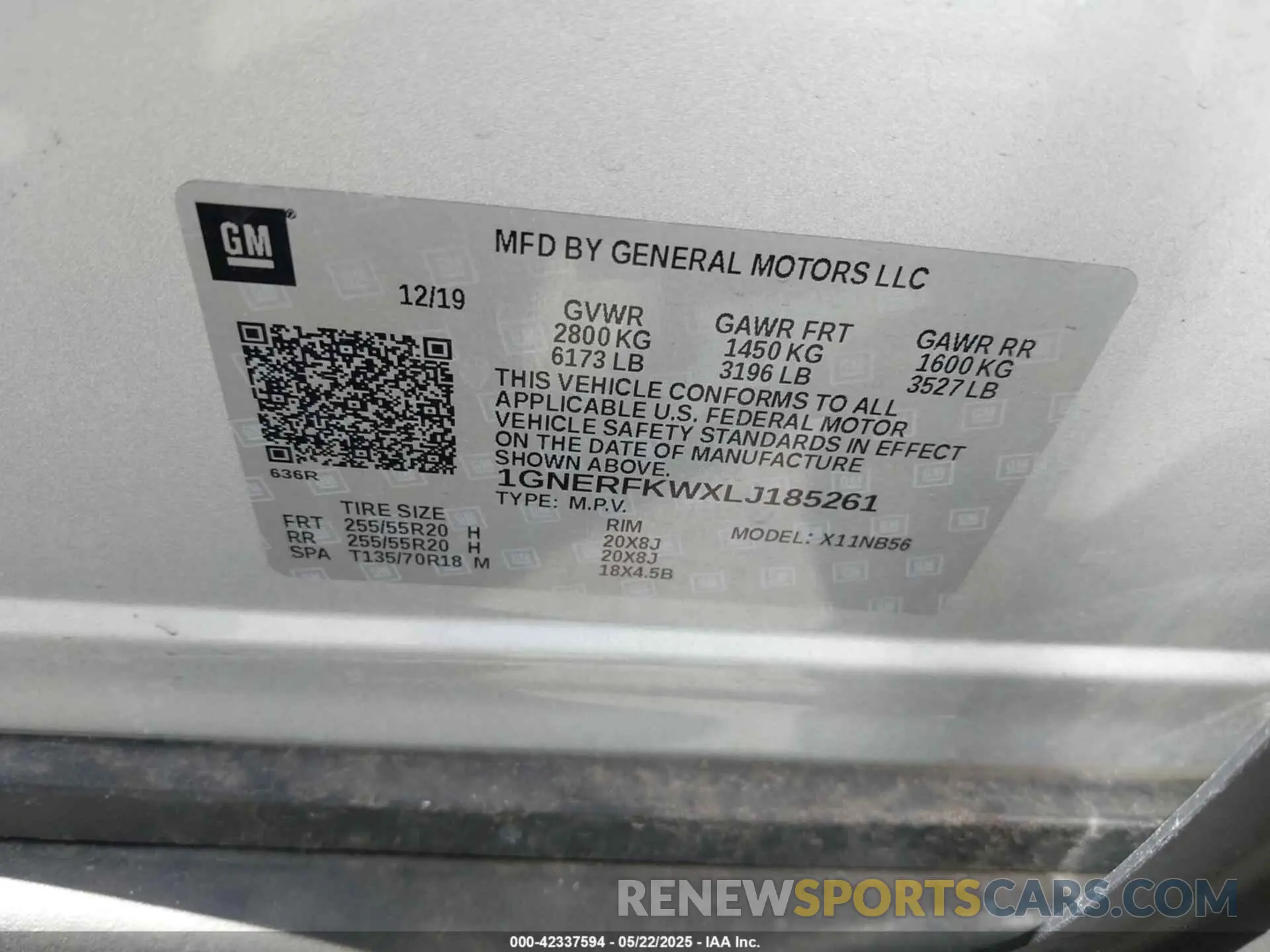 9 Photograph of a damaged car 1GNERFKWXLJ185261 CHEVROLET TRAVERSE 2020