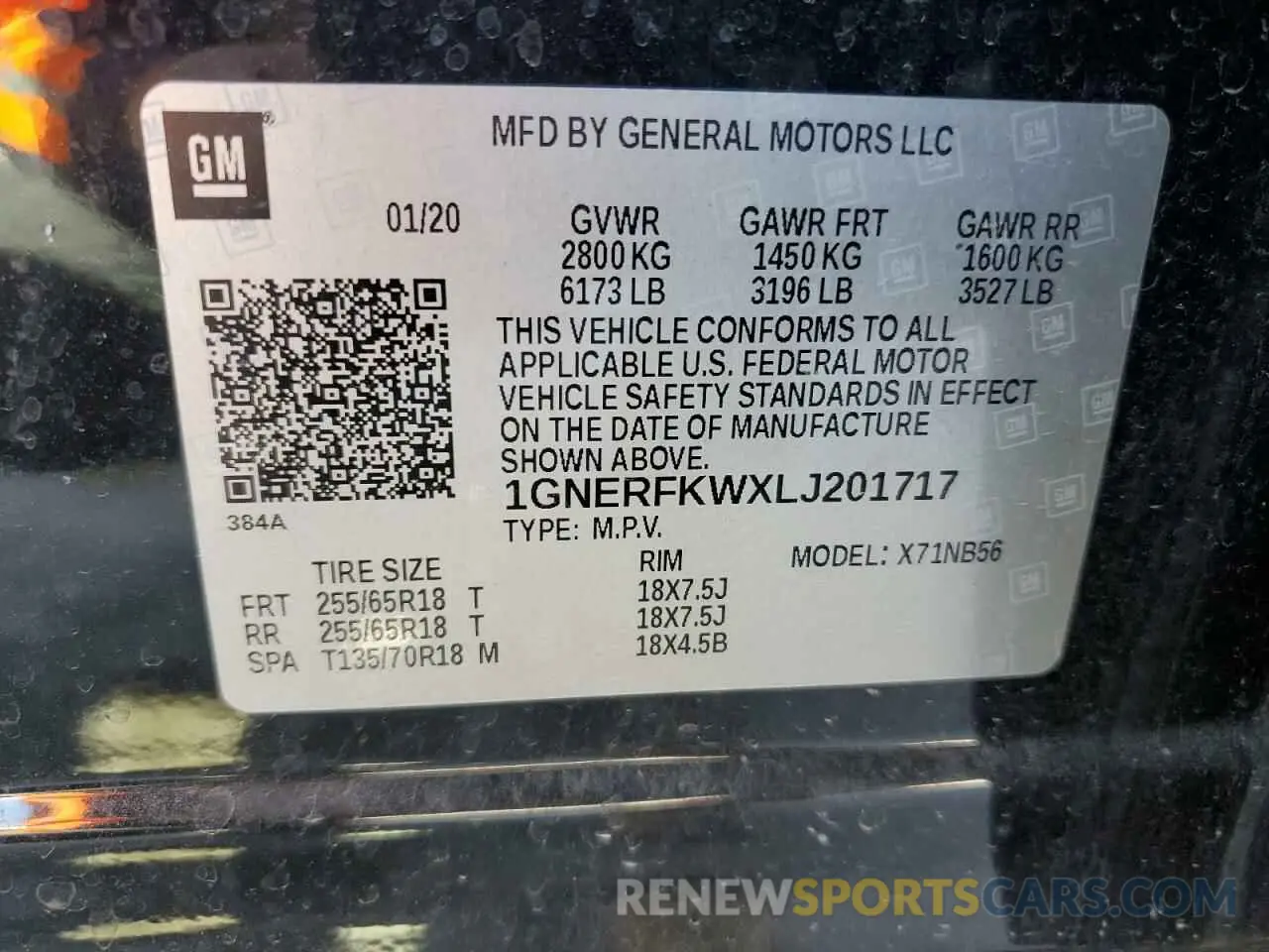 14 Photograph of a damaged car 1GNERFKWXLJ201717 CHEVROLET TRAVERSE 2020
