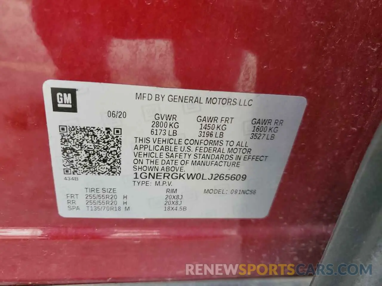 13 Photograph of a damaged car 1GNERGKW0LJ265609 CHEVROLET TRAVERSE 2020