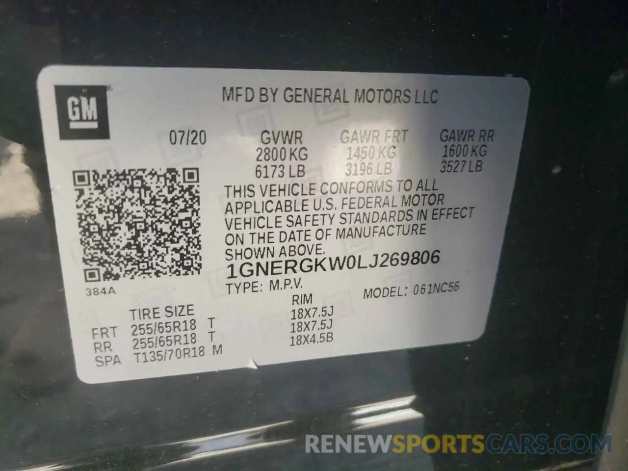 15 Photograph of a damaged car 1GNERGKW0LJ269806 CHEVROLET TRAVERSE 2020
