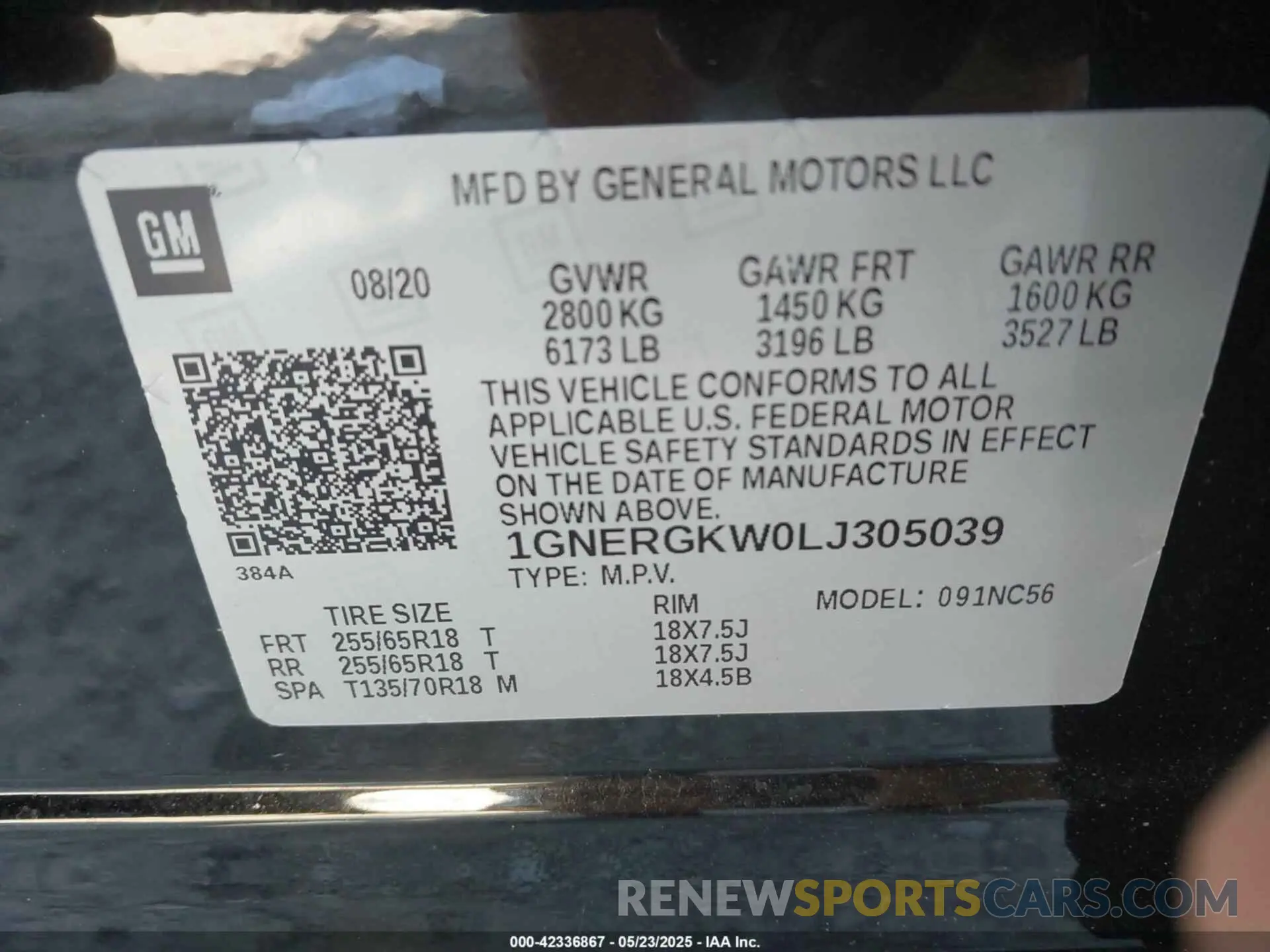 9 Photograph of a damaged car 1GNERGKW0LJ305039 CHEVROLET TRAVERSE 2020