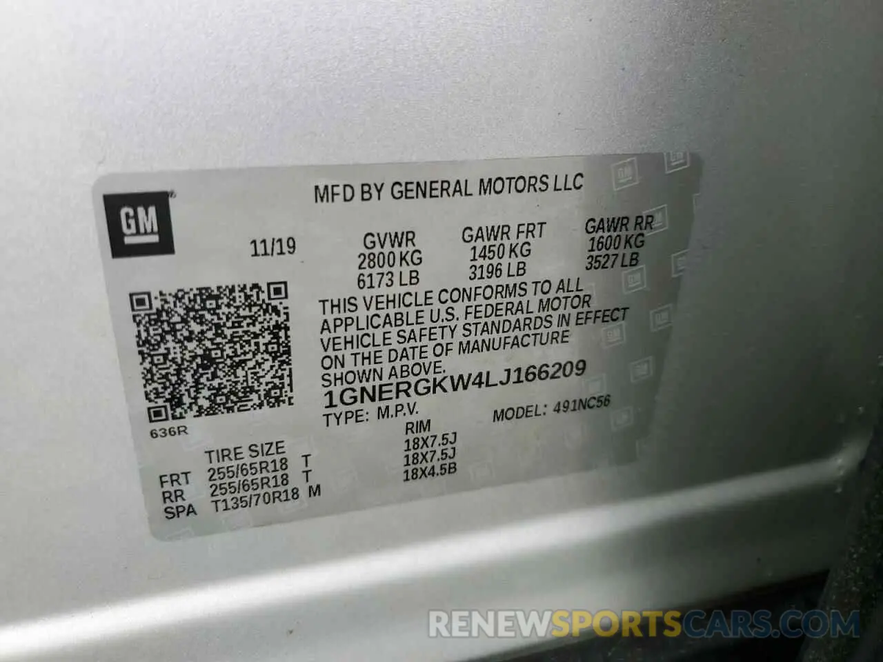 13 Photograph of a damaged car 1GNERGKW4LJ166209 CHEVROLET TRAVERSE 2020