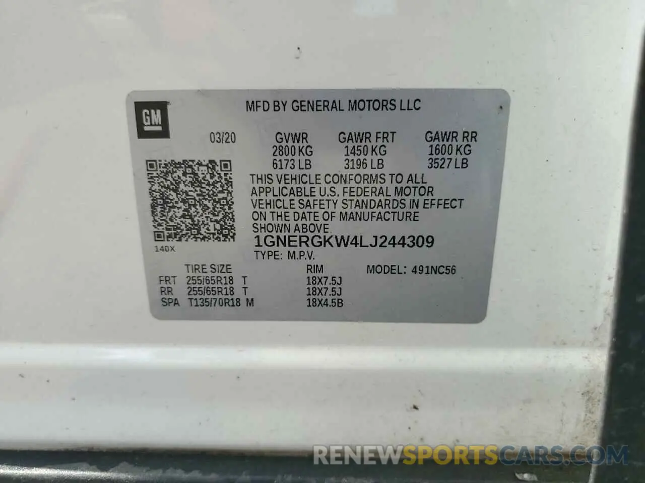 13 Photograph of a damaged car 1GNERGKW4LJ244309 CHEVROLET TRAVERSE 2020