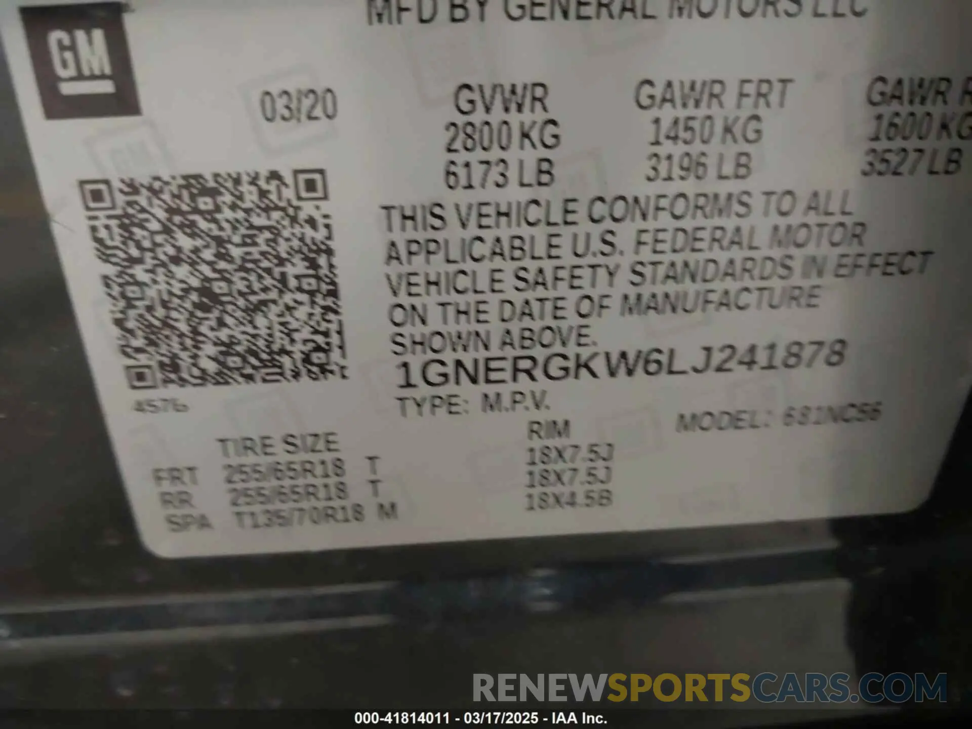 9 Photograph of a damaged car 1GNERGKW6LJ241878 CHEVROLET TRAVERSE 2020