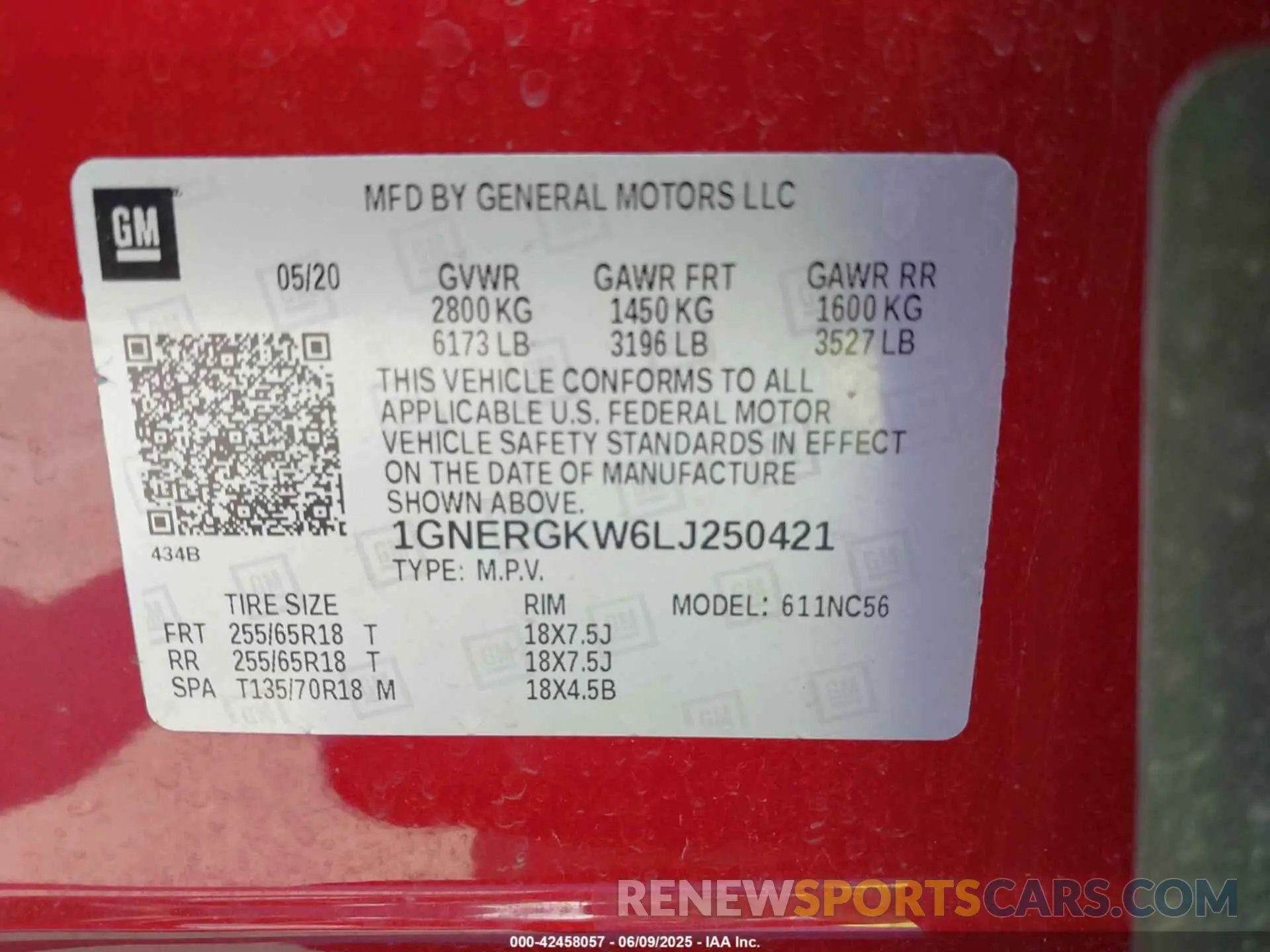 9 Photograph of a damaged car 1GNERGKW6LJ250421 CHEVROLET TRAVERSE 2020