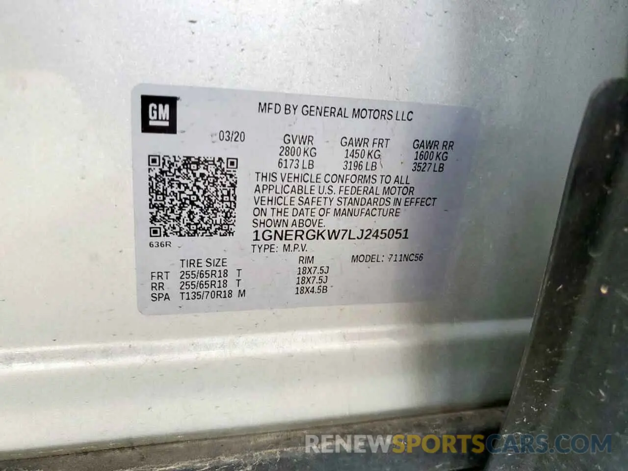 14 Photograph of a damaged car 1GNERGKW7LJ245051 CHEVROLET TRAVERSE 2020