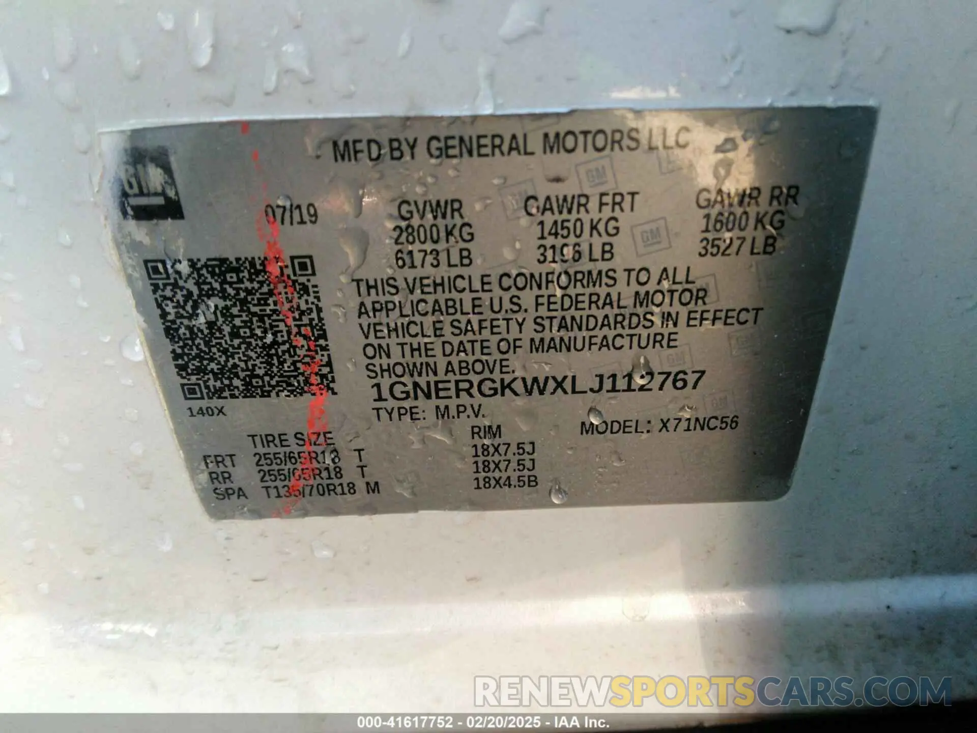 9 Photograph of a damaged car 1GNERGKWXLJ112767 CHEVROLET TRAVERSE 2020