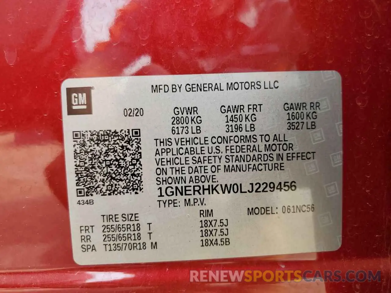 13 Photograph of a damaged car 1GNERHKW0LJ229456 CHEVROLET TRAVERSE 2020