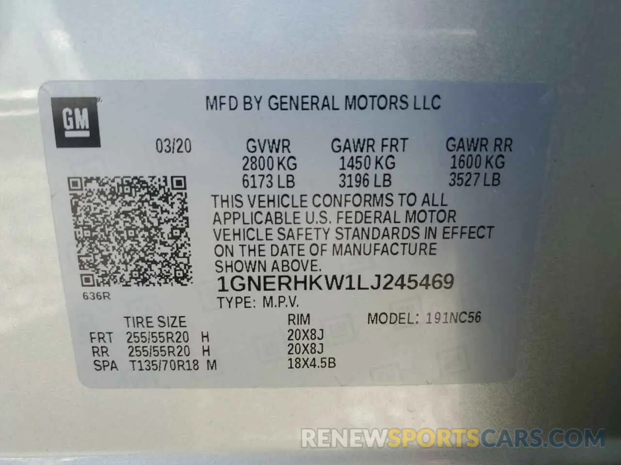 14 Photograph of a damaged car 1GNERHKW1LJ245469 CHEVROLET TRAVERSE 2020