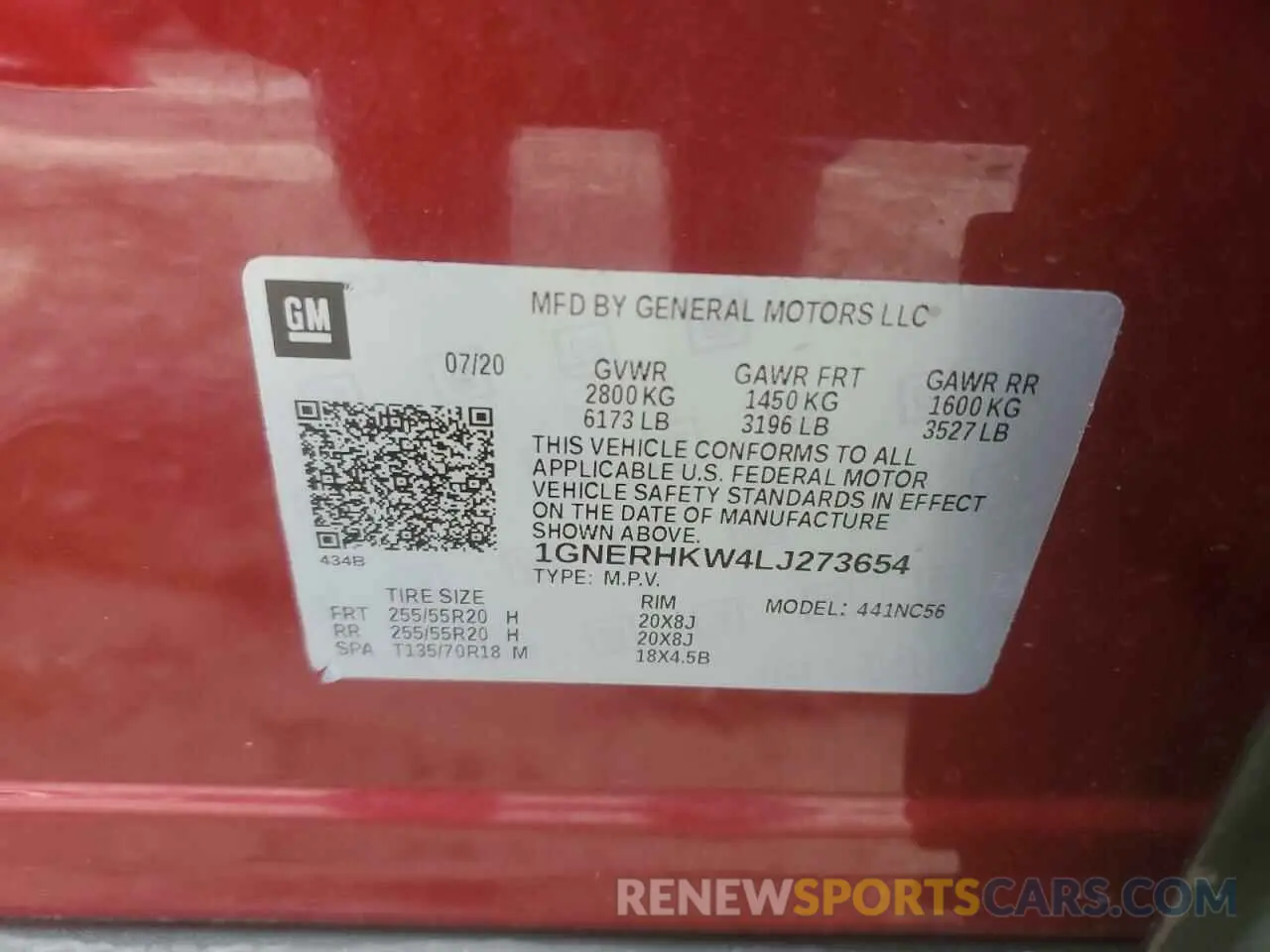 13 Photograph of a damaged car 1GNERHKW4LJ273654 CHEVROLET TRAVERSE 2020