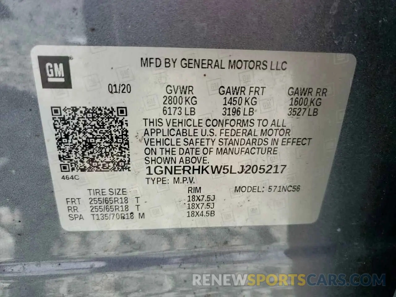 14 Photograph of a damaged car 1GNERHKW5LJ205217 CHEVROLET TRAVERSE 2020