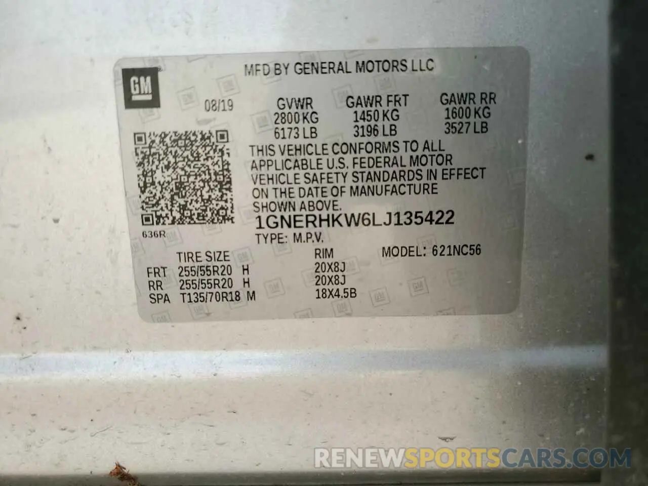 13 Photograph of a damaged car 1GNERHKW6LJ135422 CHEVROLET TRAVERSE 2020