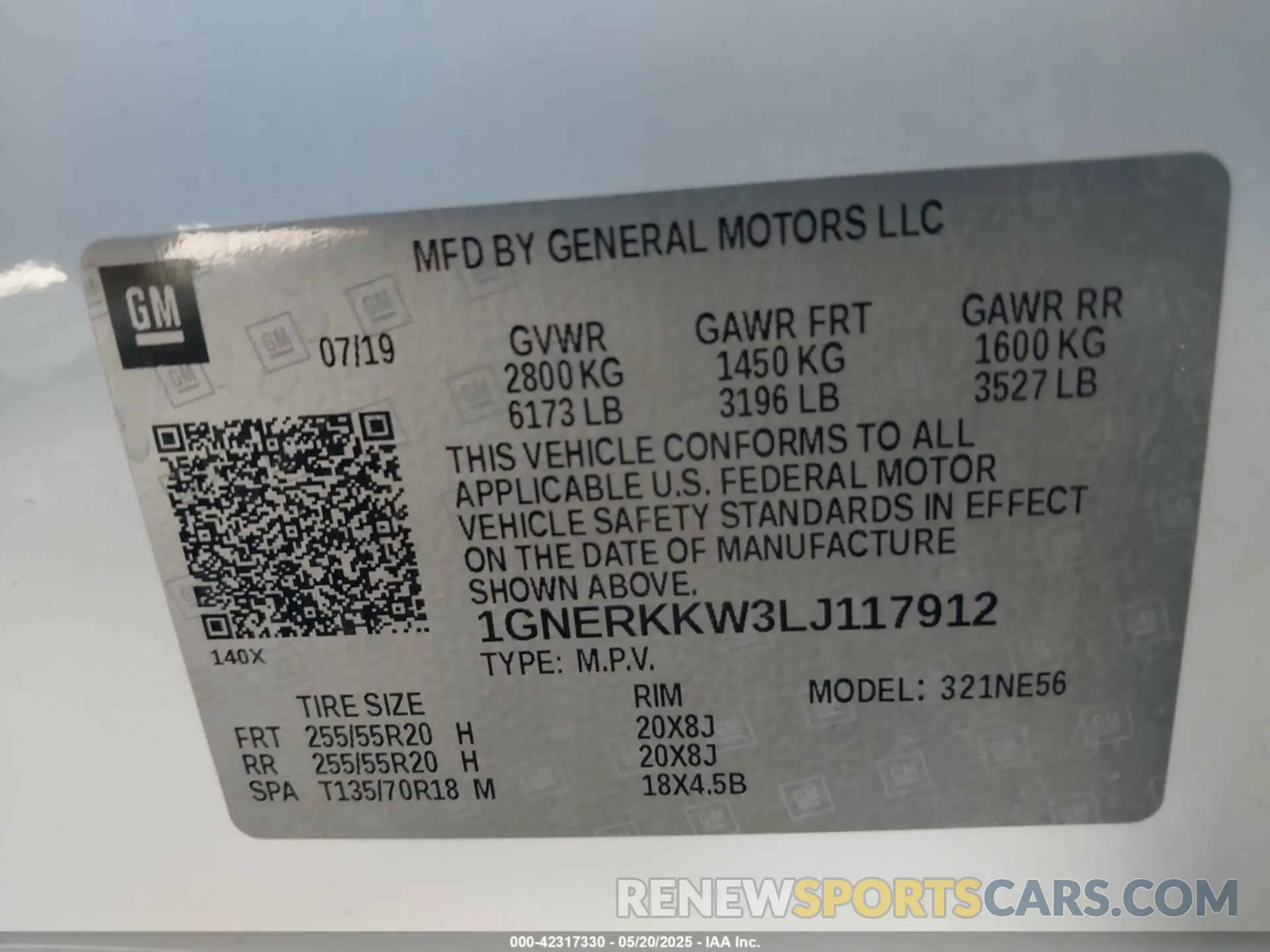9 Photograph of a damaged car 1GNERKKW3LJ117912 CHEVROLET TRAVERSE 2020