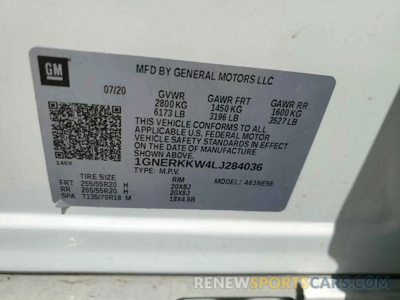 13 Photograph of a damaged car 1GNERKKW4LJ284036 CHEVROLET TRAVERSE 2020