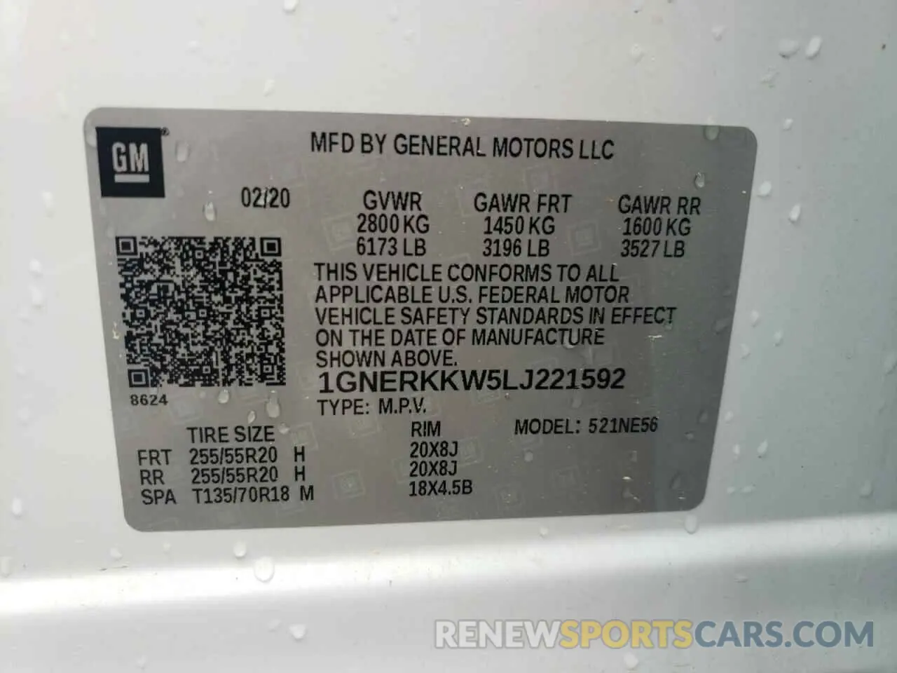 13 Photograph of a damaged car 1GNERKKW5LJ221592 CHEVROLET TRAVERSE 2020