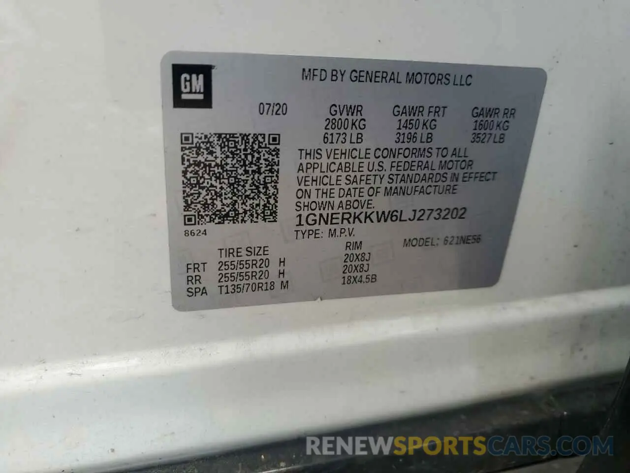 13 Photograph of a damaged car 1GNERKKW6LJ273202 CHEVROLET TRAVERSE 2020